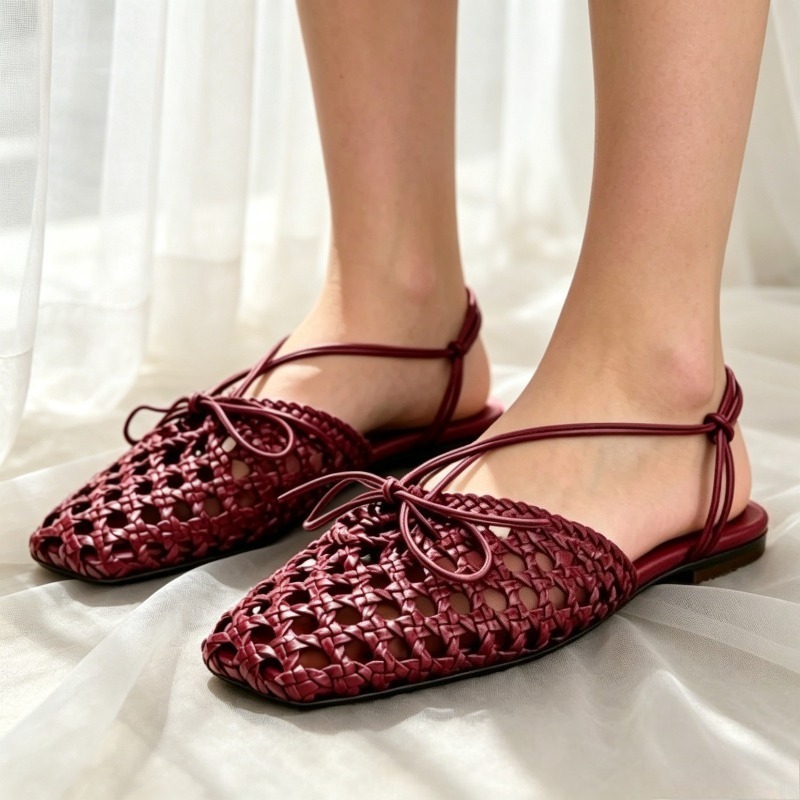 Women'S Shoes Burgundy - Burgundy Butterfly Detail Flat Sandals Women