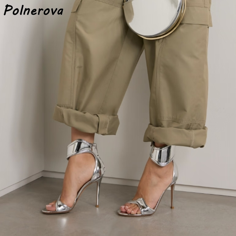 Women Shoes Zipper - Wave Shape Straight Strap Sandals Ankle