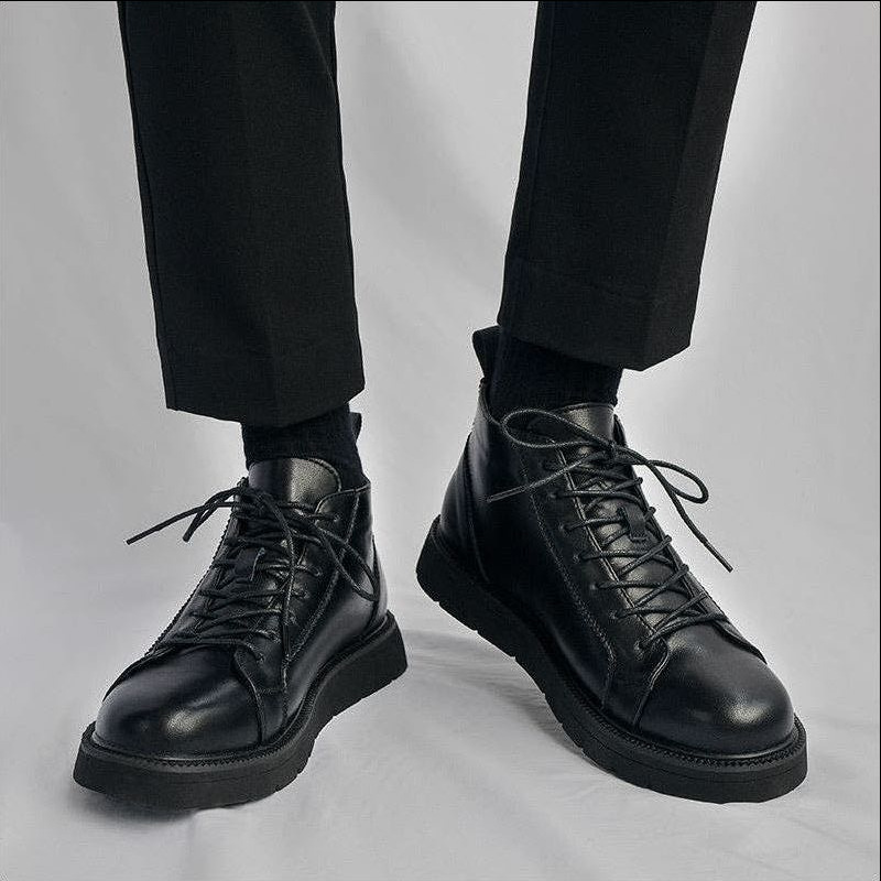 Women Shoes Hong Kong - Autumn cowhide black high top handsome