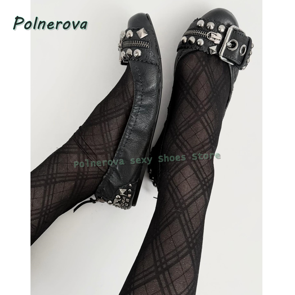 Women Shoes Zipper - Rivet Belt Buckle Mary Jane Shoes