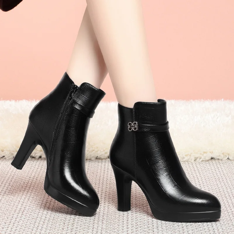 Block Heel Ankle Boots - Elegant 9cm Block Heels Winter Boots