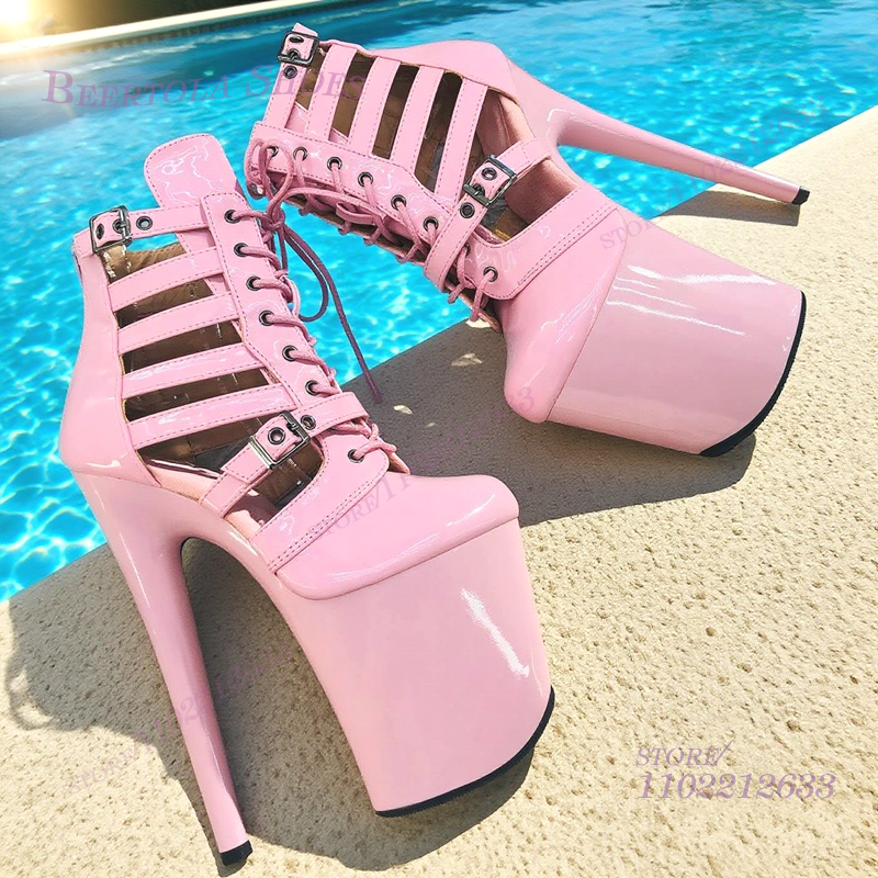 Pink Patent Leather Striped Ho - đánh giá và giá Women Shoes Zipper