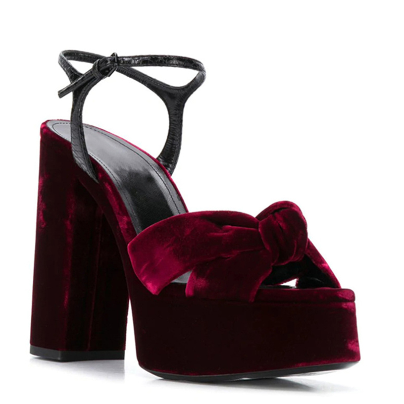 Burgundy Velvet Knot Peep Toe  - đánh giá và giá Women'S Shoes Burgundy