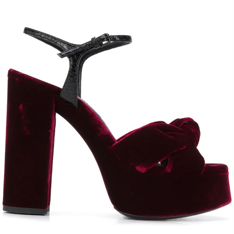 Burgundy Velvet Knot Peep Toe  - đánh giá và giá Women'S Shoes Burgundy